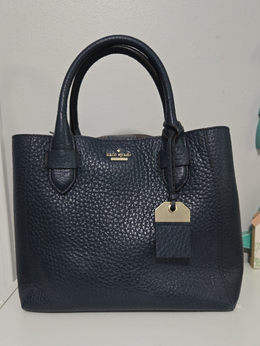 kate spade Navy Pebbled Leather Small Satchel with Gold Hardware